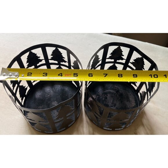 Metal Candle Holders Set 2 Tree Pillar Cabincore Lodge Winter Decor Rustic Home - Picture 3 of 4